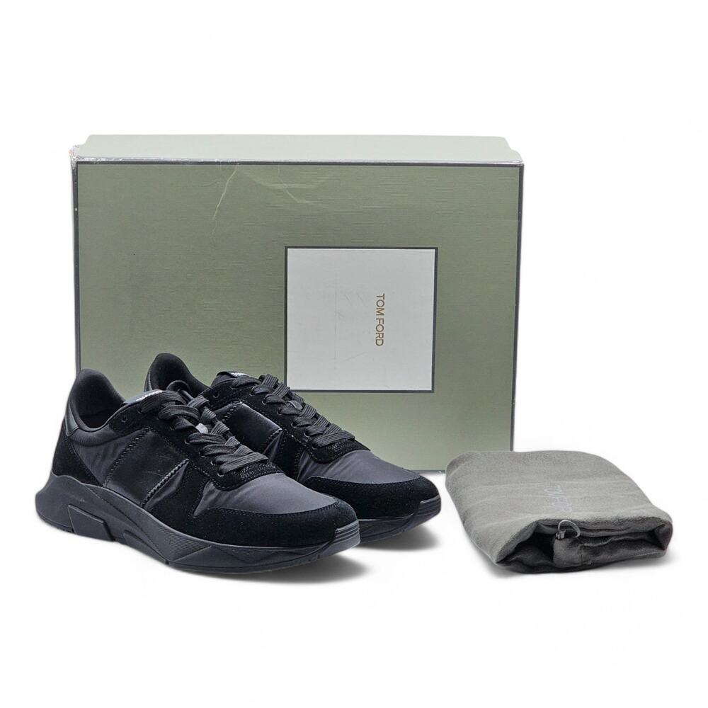 Tom Ford Jagga Leather-Trimmed Suede and Mesh Sneakers in Black size 8 $990